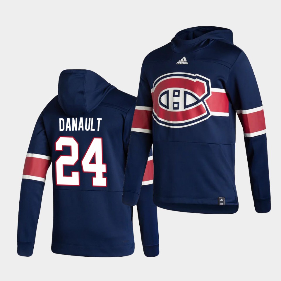 Men Montreal Canadiens #24 Danault Blue NHL 2021 Adidas Pullover Hoodie Jersey